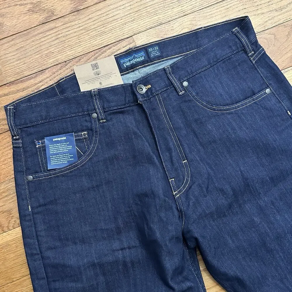 NEW Patagonia Flannel Lined Performance Straight Stretch Dark Wash Jeans 35x32
